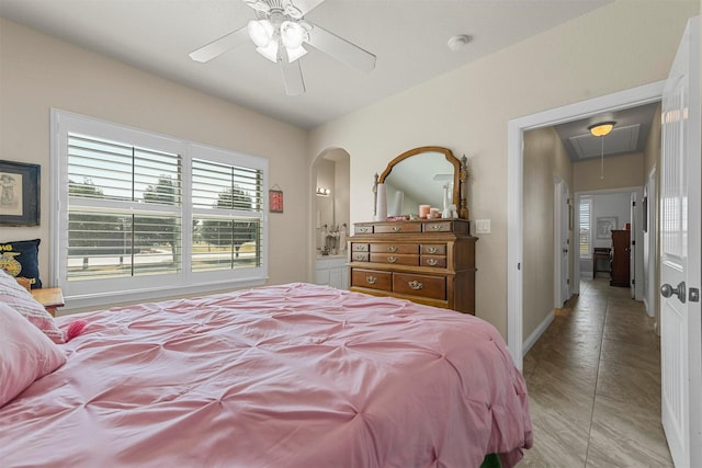 bedroom featuring ceiling fan