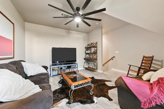 living room with ceiling fan