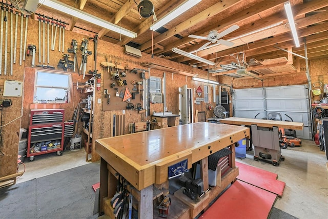 garage featuring a workshop area