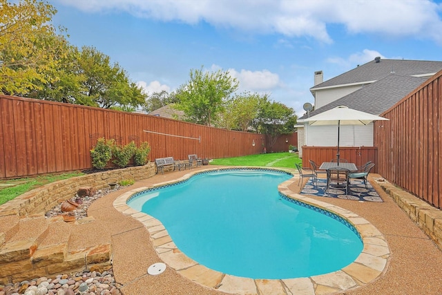 view of swimming pool featuring a patio