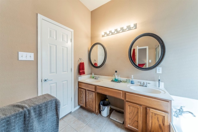 bathroom featuring a sink, double vanity, and tile patterned flooring