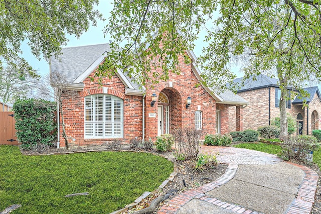 tudor house with a front lawn