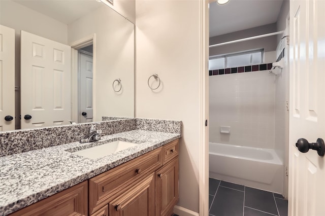 bathroom featuring tile patterned flooring, vanity, and washtub / shower combination