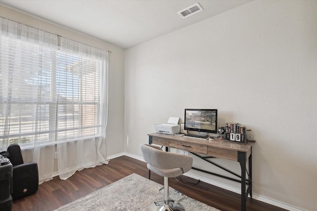 office space featuring dark hardwood / wood-style floors