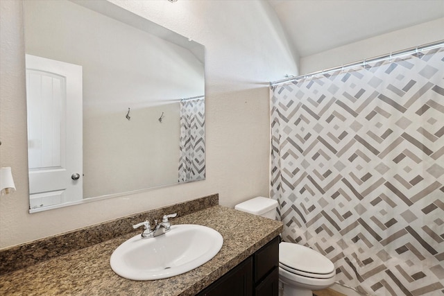 bathroom with vanity, toilet, and walk in shower