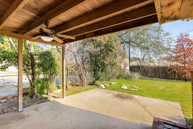 view of patio / terrace featuring a fenced backyard and ceiling fan