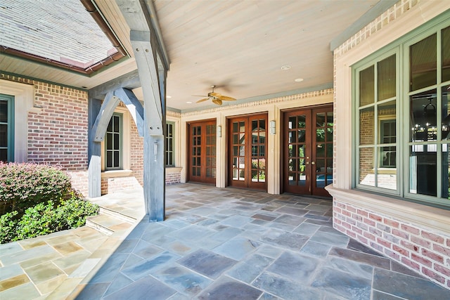 view of patio / terrace featuring french doors and ceiling fan