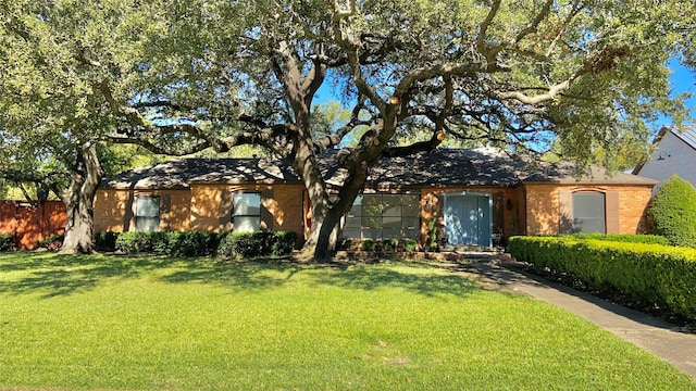 ranch-style home featuring a front yard