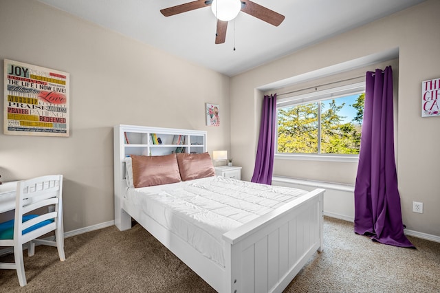 bedroom featuring ceiling fan and carpet floors