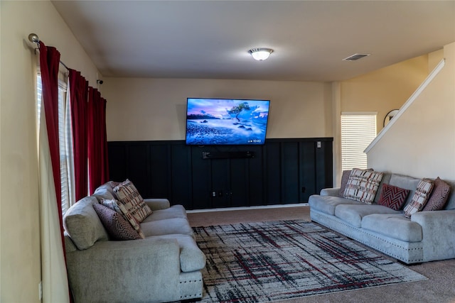 living room featuring carpet flooring