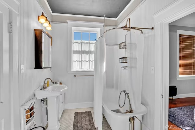 bathroom featuring plus walk in shower