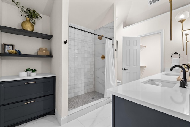 bathroom with vanity and a shower with shower curtain