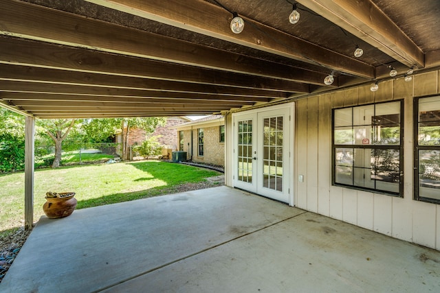 view of patio / terrace with french doors and central air condition unit