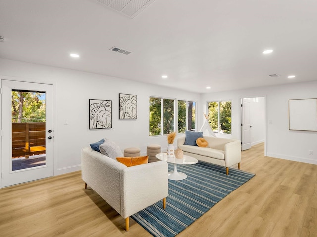 living room with light wood-type flooring