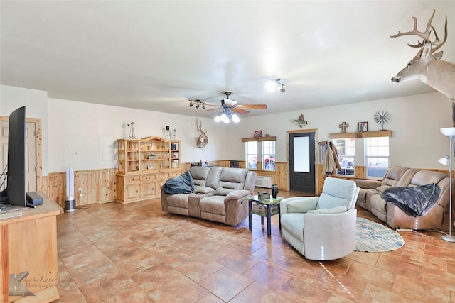 living room with ceiling fan