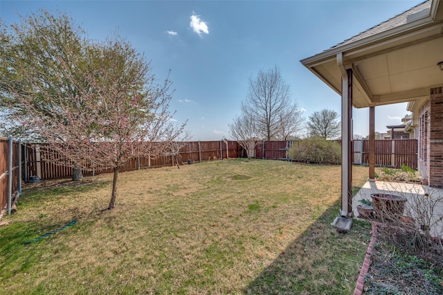 view of yard with a fenced backyard