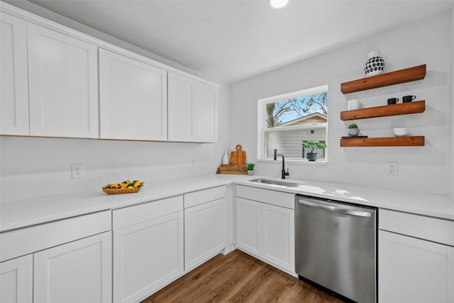 kitchen featuring sink, stainless steel dishwasher, and white cabinets