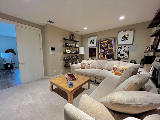 living room with light carpet