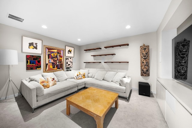 5399 Randwick Trl, Frisco, TX 75036 - living area featuring light colored carpet, recessed lighting, and baseboards