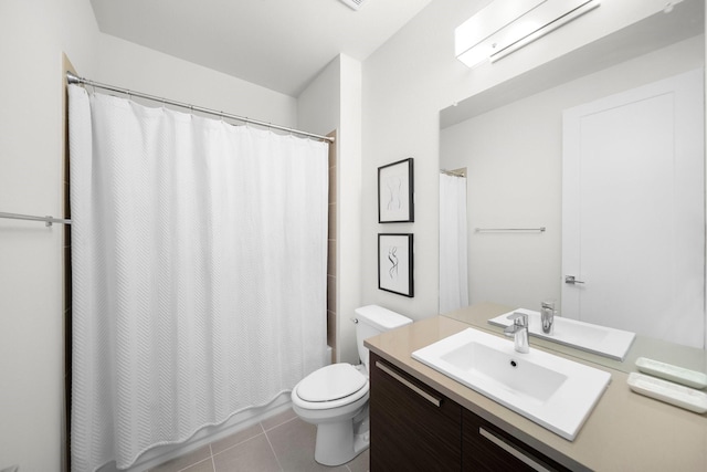 5399 Randwick Trl, Frisco, TX 75036 - full bath with vanity, tile patterned floors, toilet, and shower / tub combo with curtain
