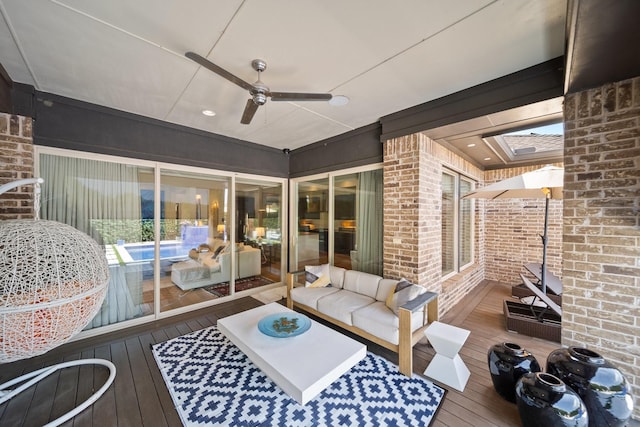 5399 Randwick Trl, Frisco, TX 75036 - sunroom with ceiling fan and outdoor lounge area