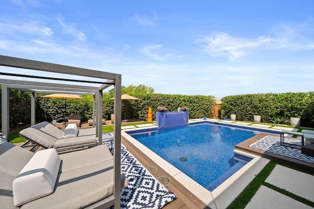 5399 Randwick Trl, Frisco, TX 75036 - view of swimming pool with a pergola, a patio, an outdoor living space, and a fenced backyard