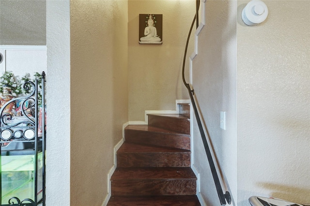 stairway with wood-type flooring