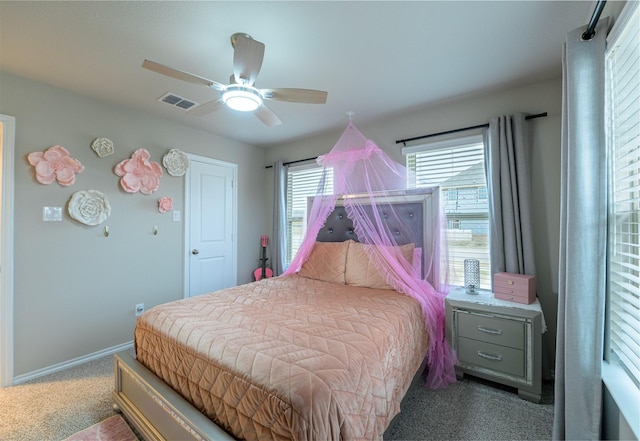 bedroom with carpet floors and ceiling fan