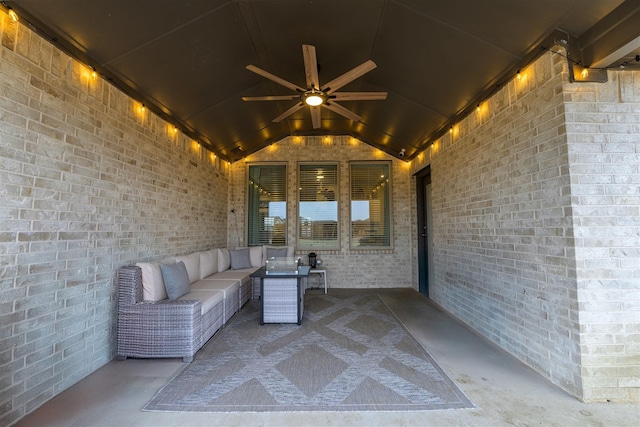 view of patio / terrace with an outdoor living space and ceiling fan