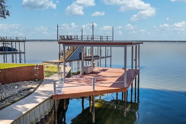 dock area featuring a water view