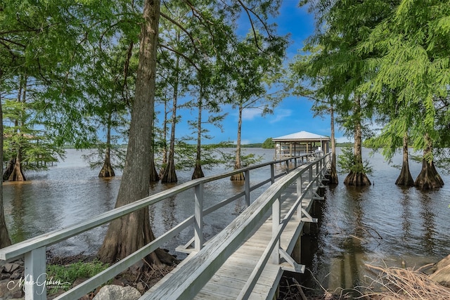 view of dock with a water view