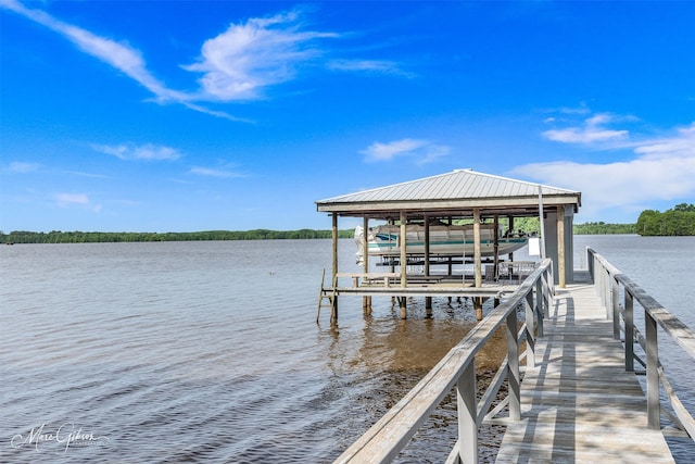 dock area with a water view