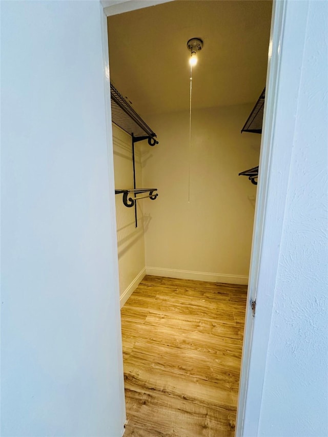 spacious closet with light hardwood / wood-style flooring