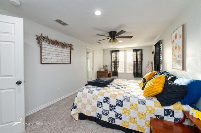 bedroom with carpet flooring and ceiling fan