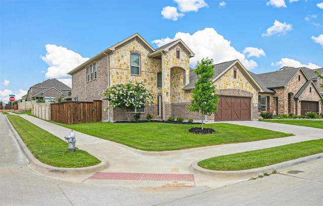 view of front of home featuring a garage and a front lawn