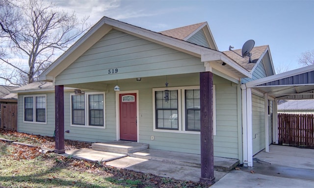 bungalow featuring covered porch