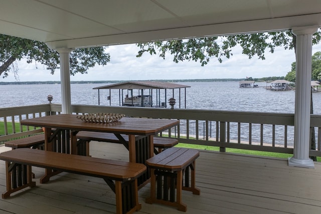 view of dock with a water view