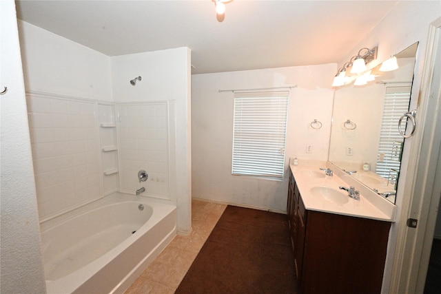 bathroom with vanity, tile patterned floors, and shower / bath combination