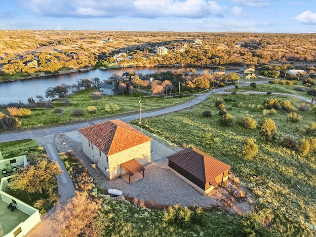 bird's eye view featuring a water view