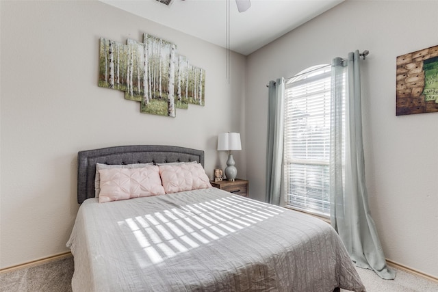 bedroom featuring carpet floors and ceiling fan