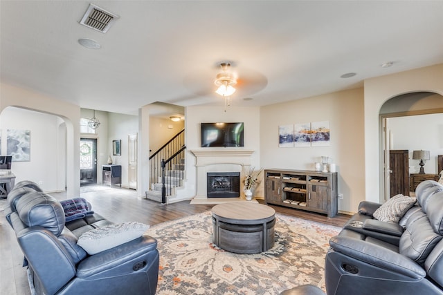 living room with wood-type flooring