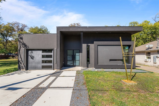 contemporary house with a front lawn