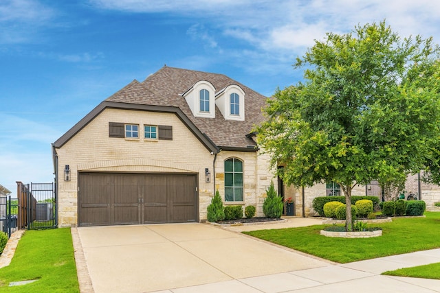 view of front facade with a garage and a front lawn