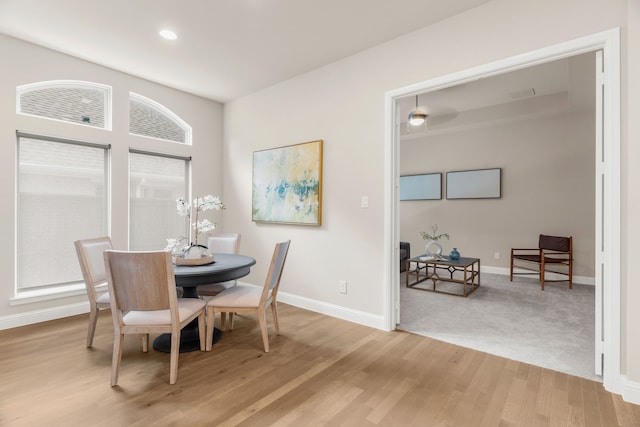 dining space featuring light hardwood / wood-style flooring