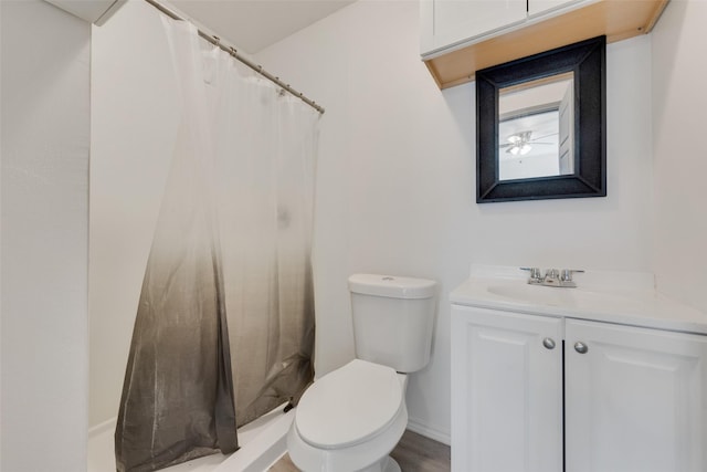 bathroom with vanity, walk in shower, and toilet