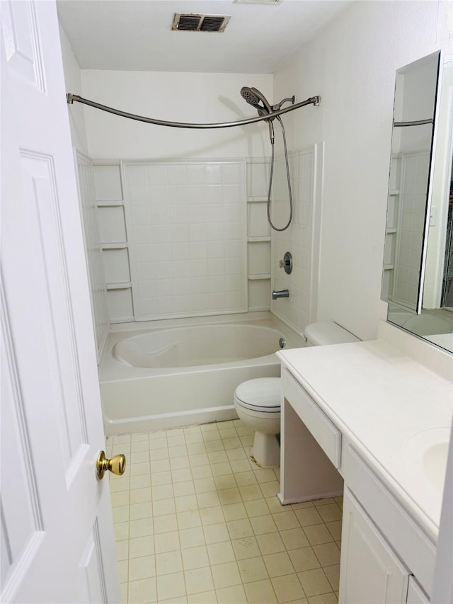 full bathroom featuring vanity, tile patterned flooring, shower / tub combination, and toilet