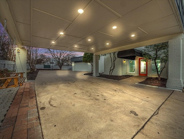 view of patio terrace at dusk