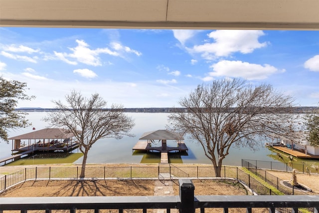 view of water feature featuring a dock