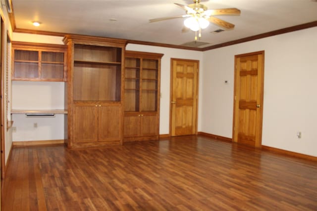 unfurnished bedroom with crown molding and dark hardwood / wood-style floors