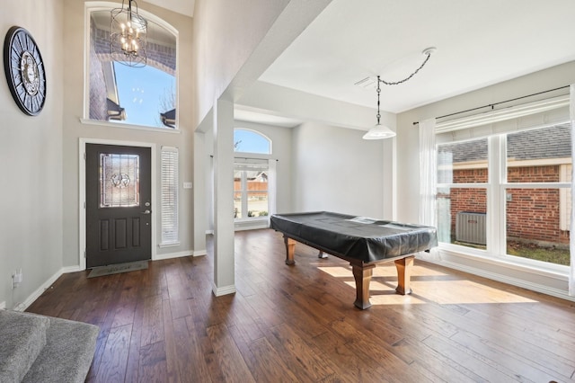 rec room featuring dark wood-type flooring and billiards